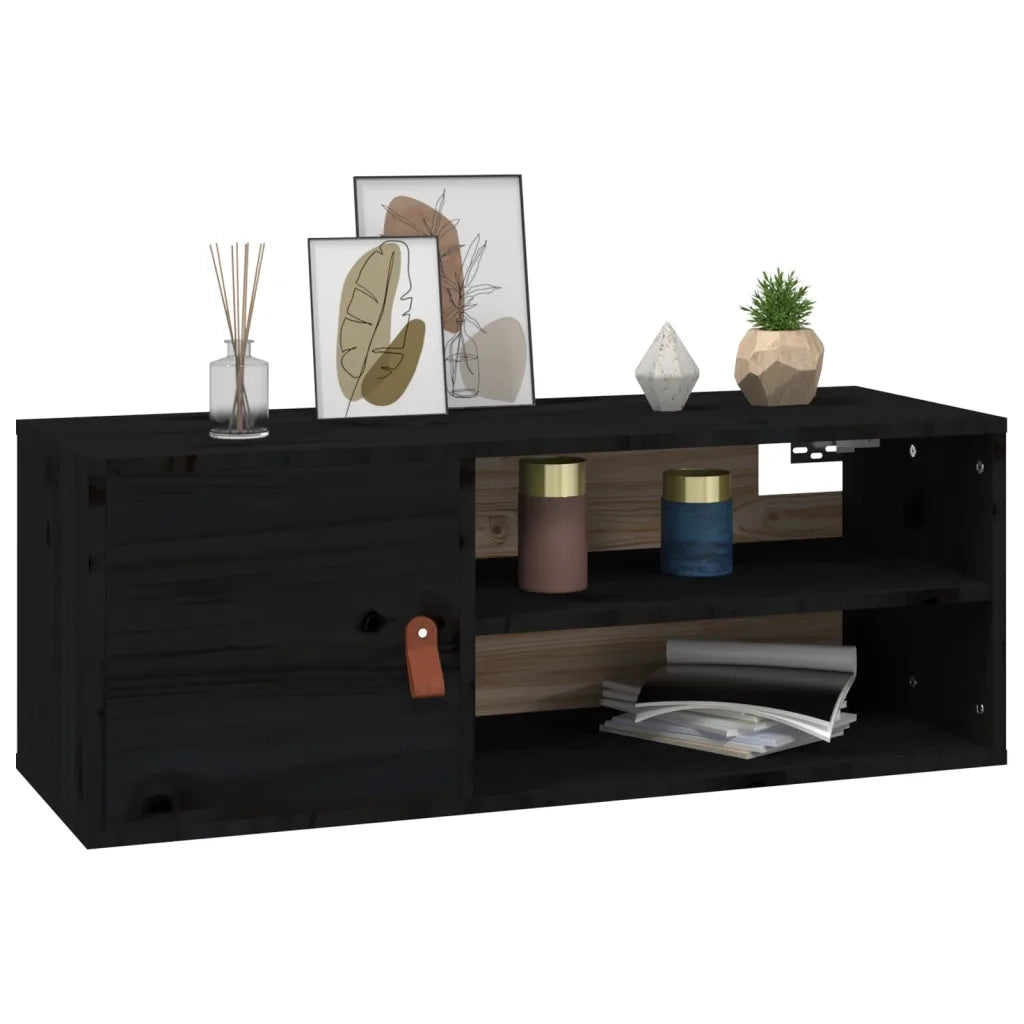 Pensile Nero 80x30x30 cm in Legno Massello di Pino 818393