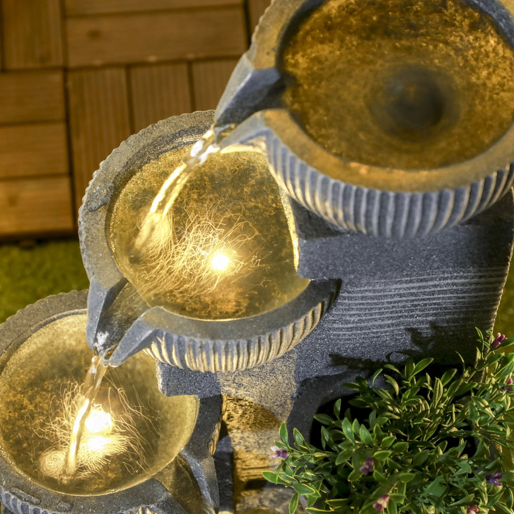 Fontana da giardino solare a 4 livelli con LED ¨C zephmum ¨C 57cm altezza grigio scuro