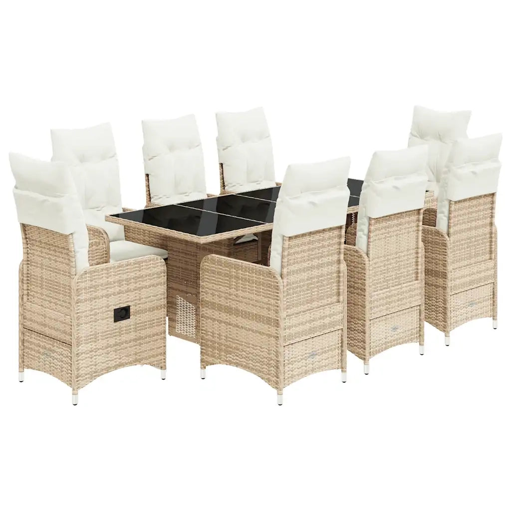 Set da BistrÃ² da Giardino 9 pz con Cuscini Beige in Polyrattan