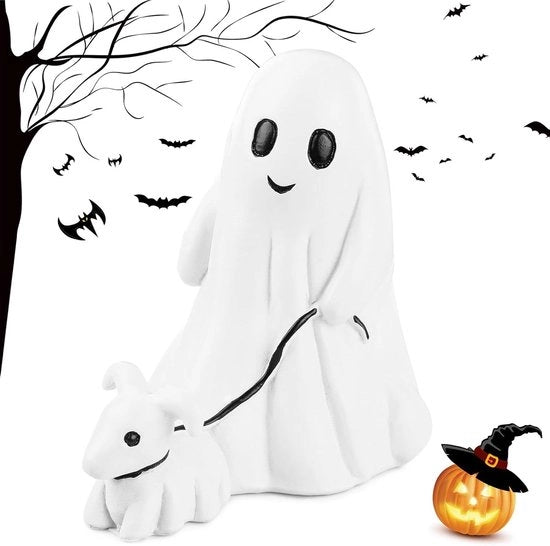 Decorazione di Halloween di fantasma e cane che camminano, stand-behemoet ornamenti - Ghost Walking Dog giocoso statuetta 2024 (A - ragazzo)