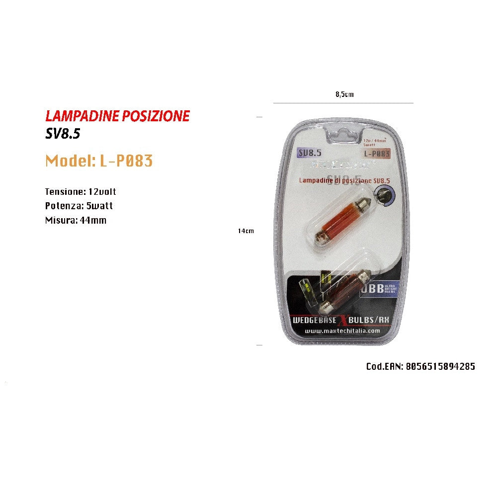 Trade Shop - Lampadine Di Posizione Sv8.5 12v 5w 44mm Lampadine Ultra Luminose Maxtech L-p083r -