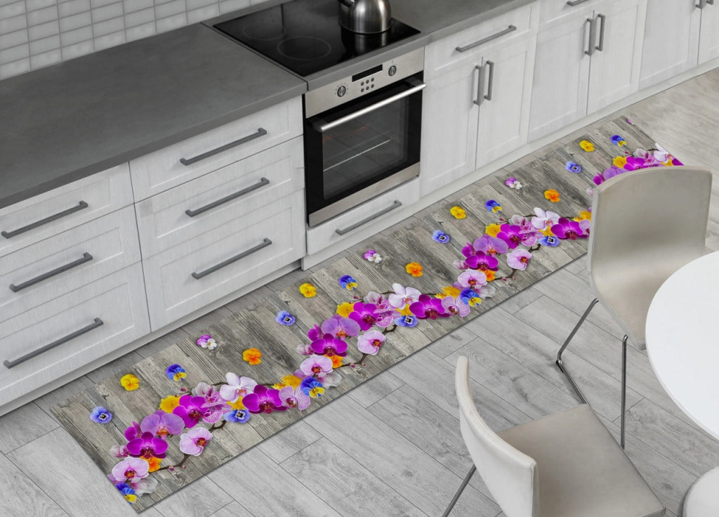 Tappeto Passatoia Cucina Antiscivolo Stampa Digitale Dis. Onda Orchidea - 50x115 - Orchidea