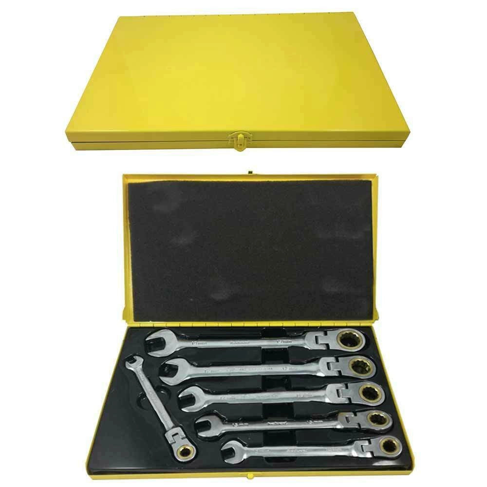 Trade Shop - Kit Chiavi Combinate Fisse E A Cricchetto Testa Snodabile Helved Da 6pz Hld10123 -