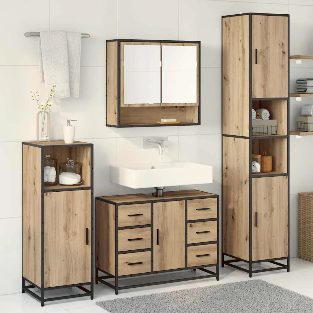 Set di mobili per il bagno con porta 3 pcs Rovere artigianale 3402486