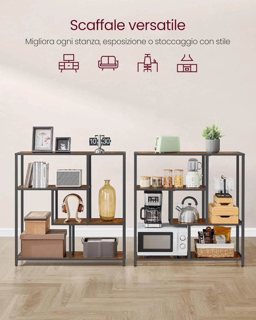 VASAGLE Libreria, Scaffale a 4 Ripiani, 30 x 100 x 103 cm, Scaffale Autoportante, per Soggiorno, Ufficio, Camera da Letto, Cucina, Marrone Vintage e Nero Inchiostro LLS134B01V1