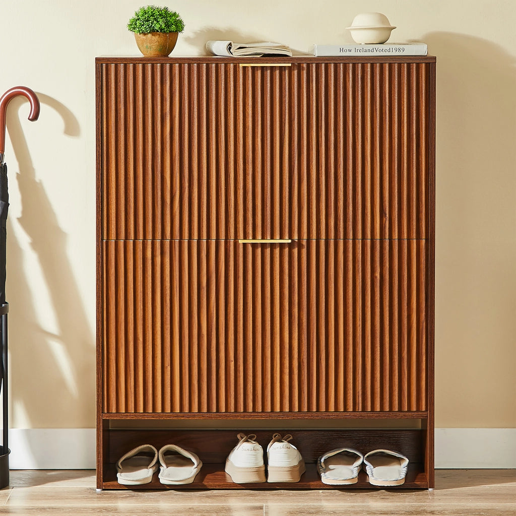 Scarpiera con ripiani regolabili e vano inferiore aperto, per ingresso, in MDF, noce, 80 × 24 × 102 cm