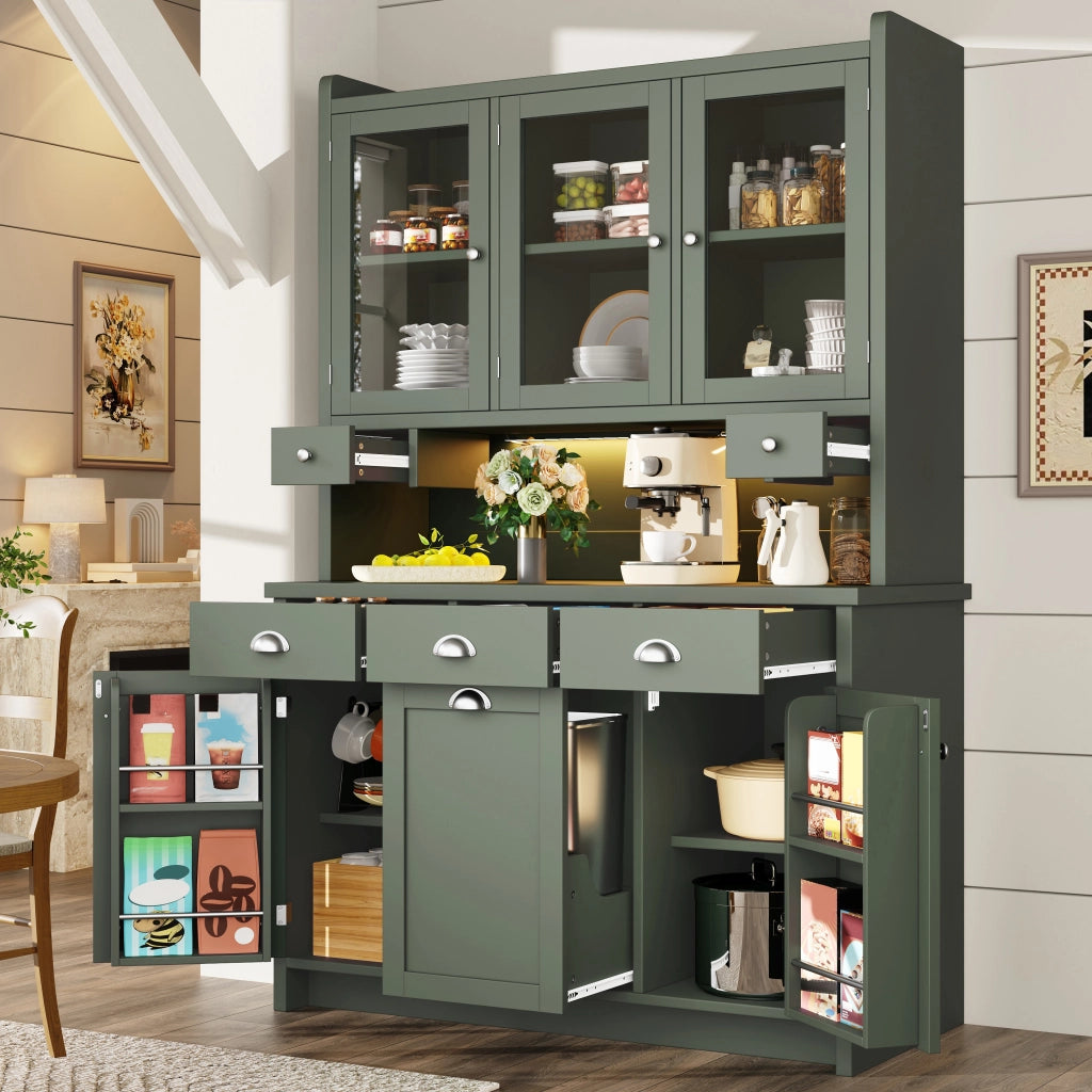 Mobile Cucina con LED e Vetro ¨C MINIMAL ¨C Verde, 180x120 cm, 3 Ante