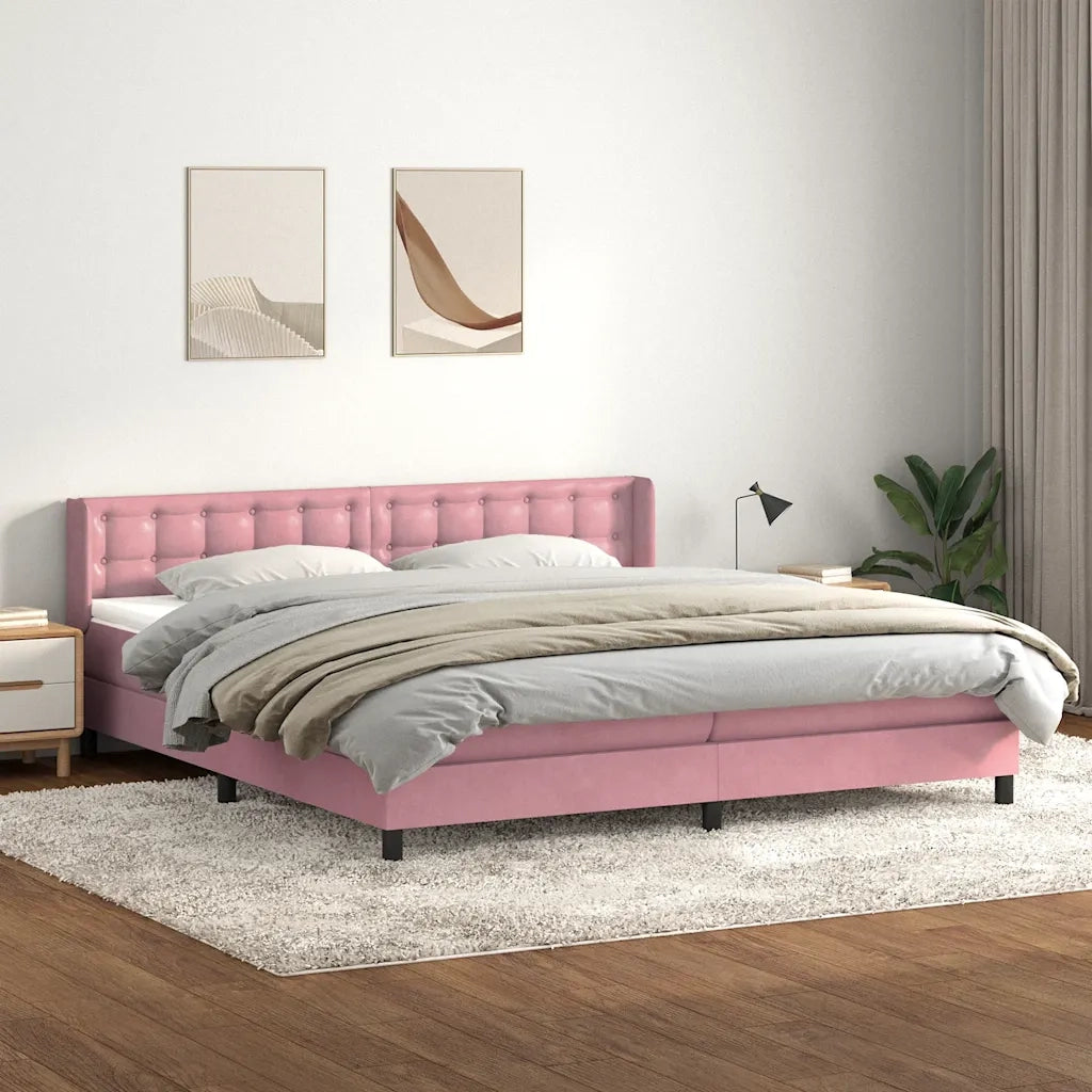 Giroletto a Molle con Materasso Rosa 180x210 cm in Velluto 3318464