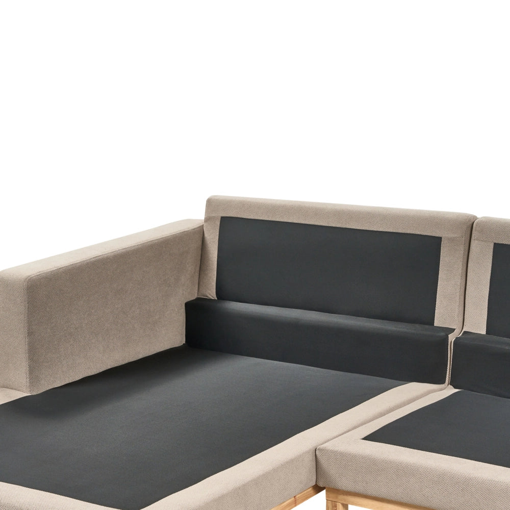 Divano angolare destro Tappezzeria in poliestere taupe Gambe in legno Elegante