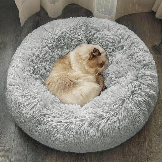 Letto per gatti e cani in piuma morbida e soffice, 50 cm, colore grigio chiaro, lavabile, letto per animali anti stress