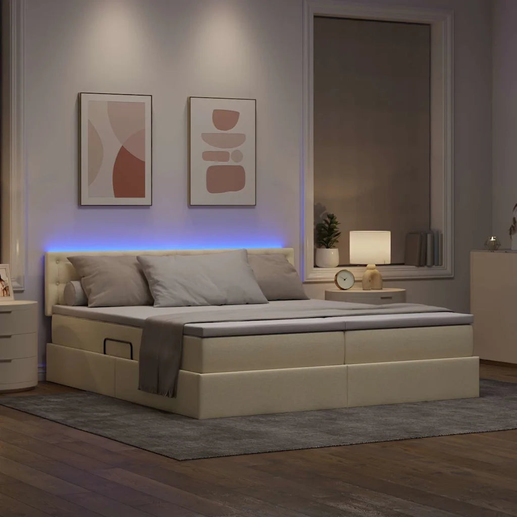 Letto con luci a strisce a LED Crema 180 x 200 cm Tessuto