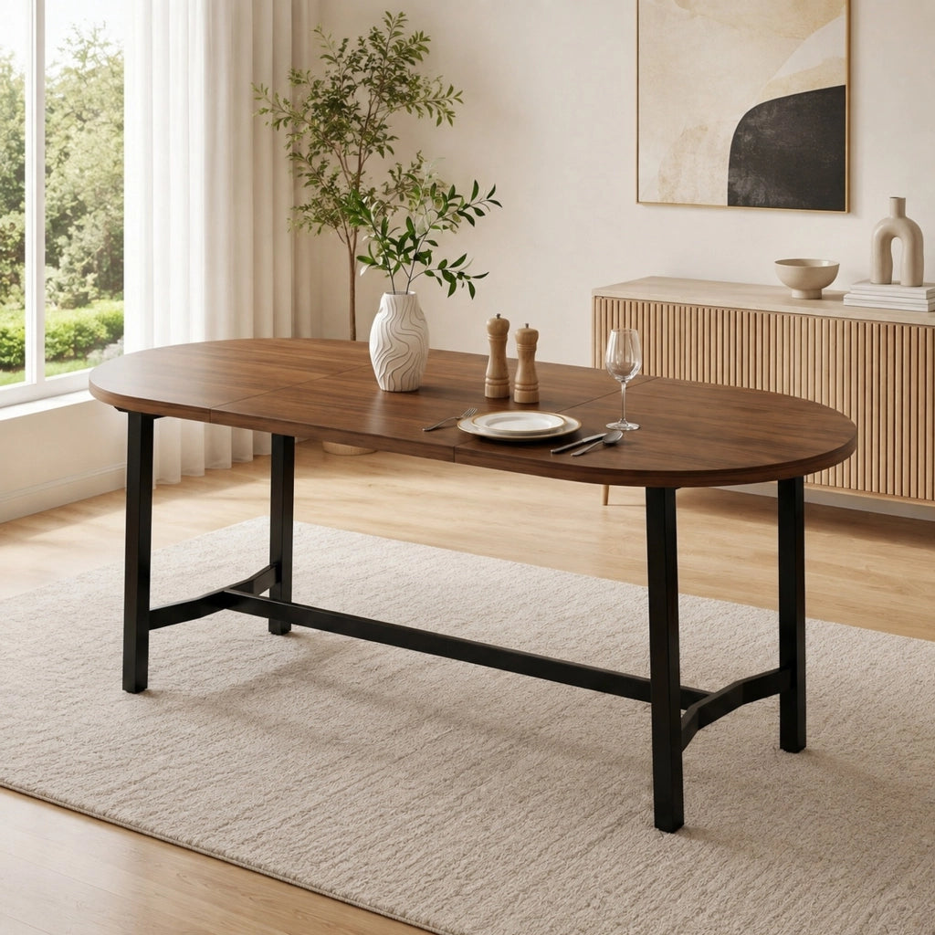 Tavolo da pranzo 180×80 cm in MDF noce con gambe in ferro
