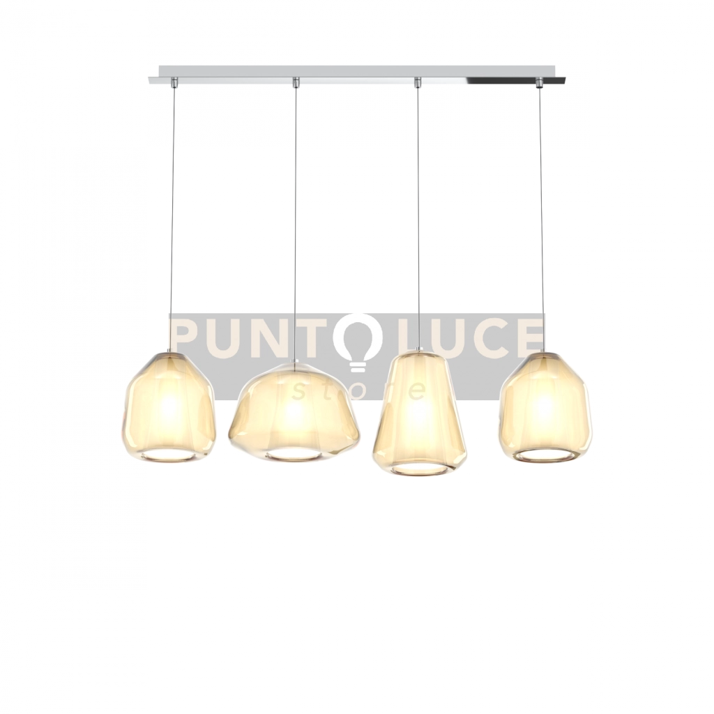 SOSPENSIONE CROMO 4 LUCI RETTANGOLARE VETRI ALPHA + 2X BETA + GAMMA AMBRA 1176CR-S4 R ABG-AM