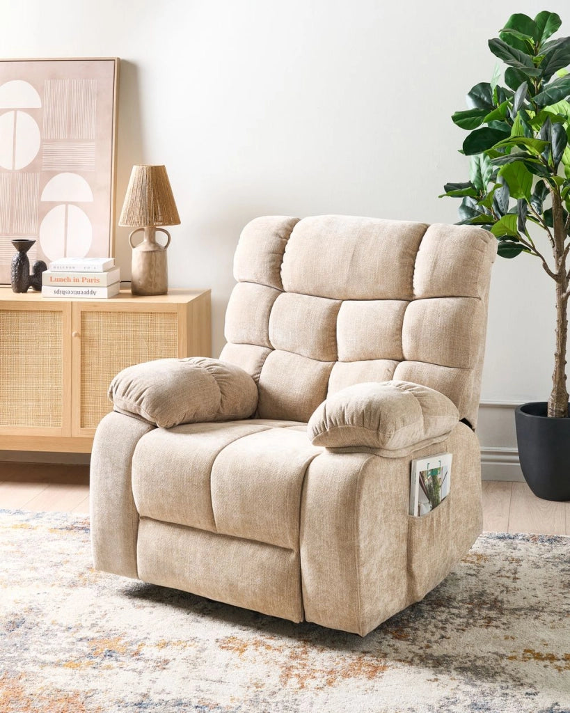 Poltrona reclinabile elettrica Poliestere beige Seduta singola imbottita con poggiapiedi Funzione di sollevamento Design moderno Relax