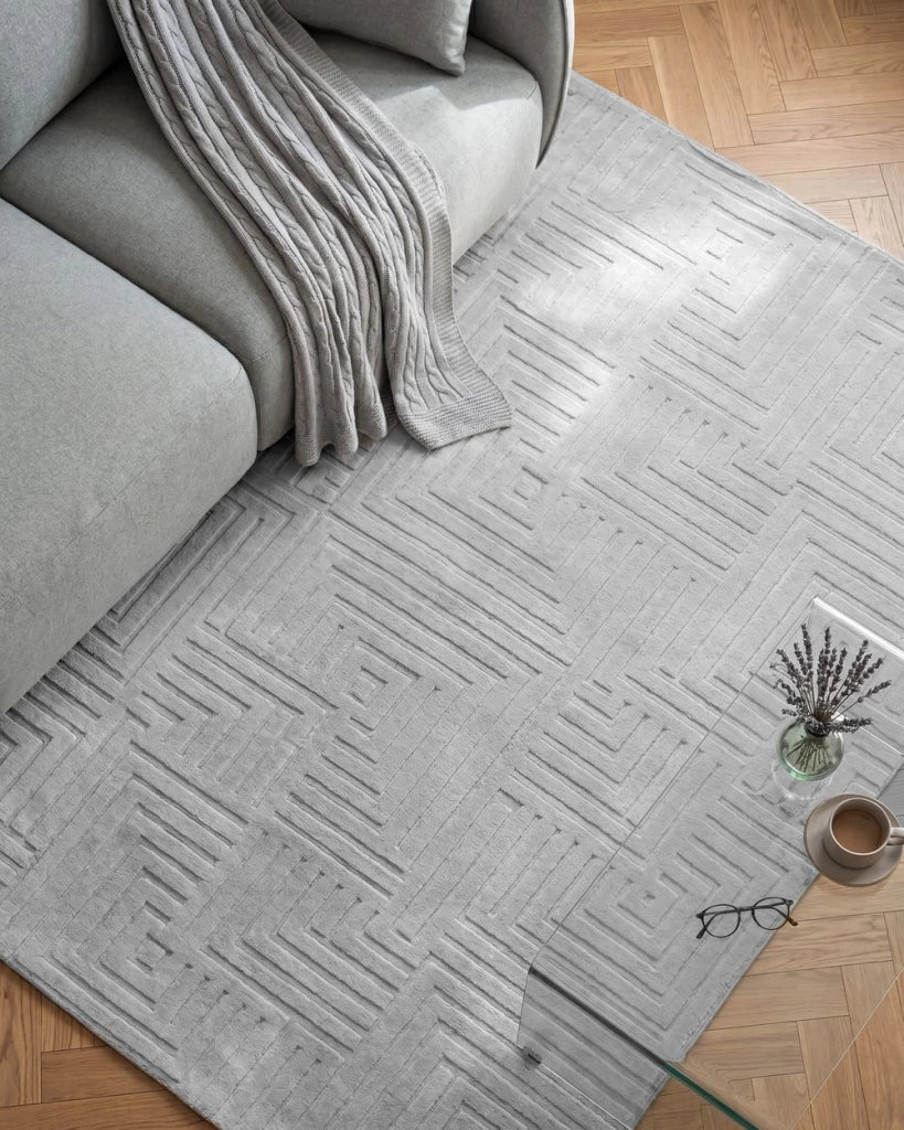Tappeto da salotto rettangolare in jacquard, 160 x 230 cm, a pelo corto grigio Stile Moderno