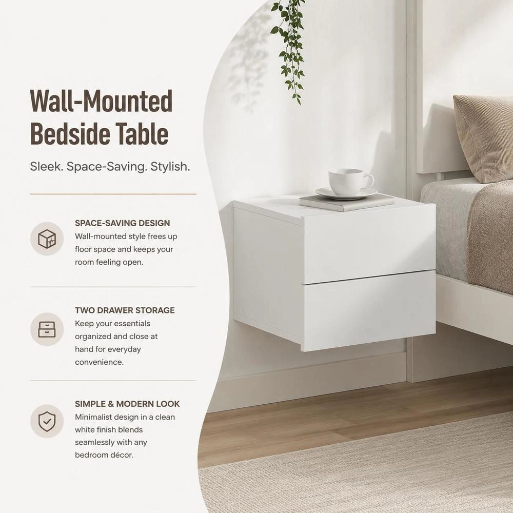 White Bedside Table, 40x30x30 Cm, Made Of Engineered Wood
