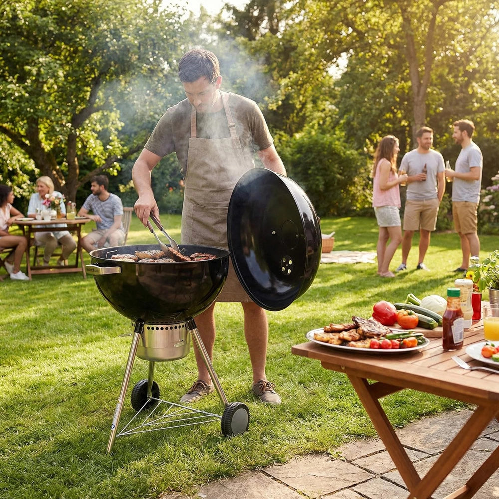 Barbecue carbonella con rotelle