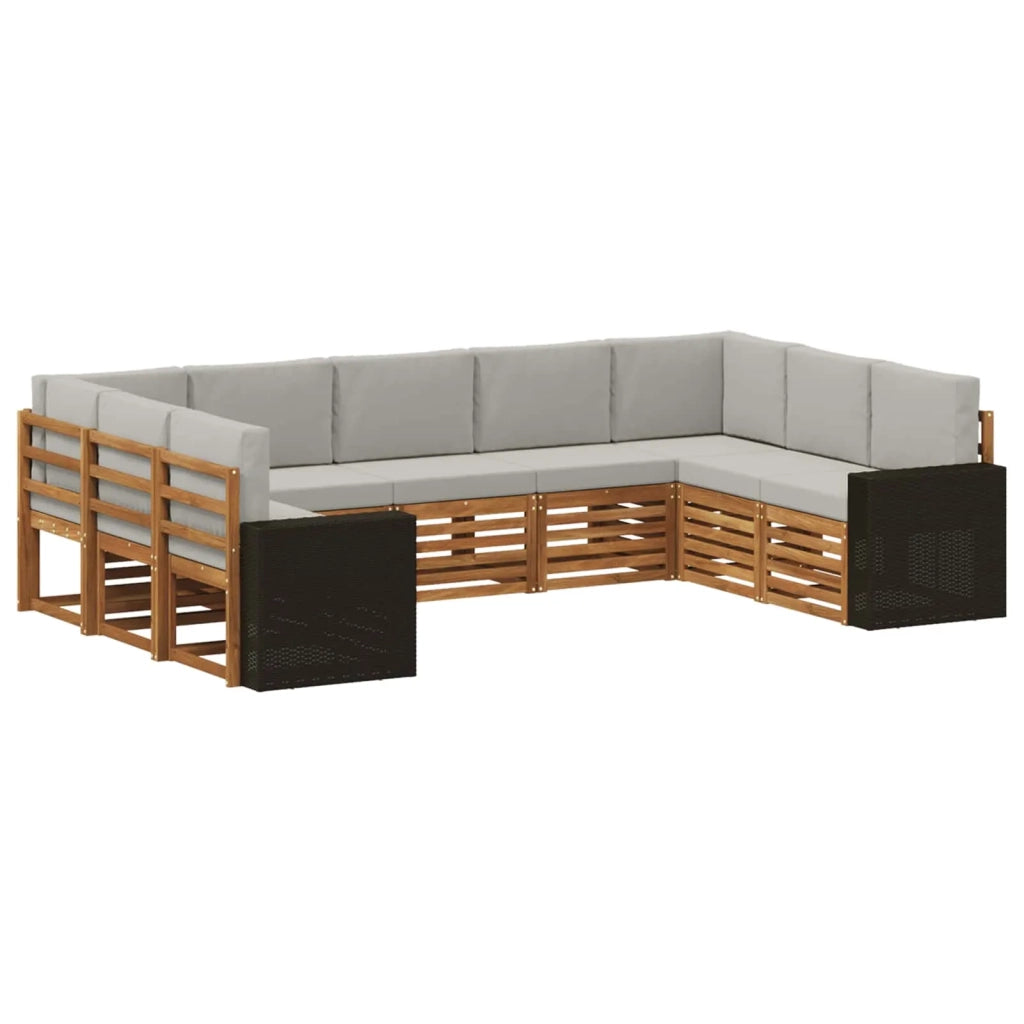Set di divani da esterno 9 pcs Naturale e Grigio Chiaro