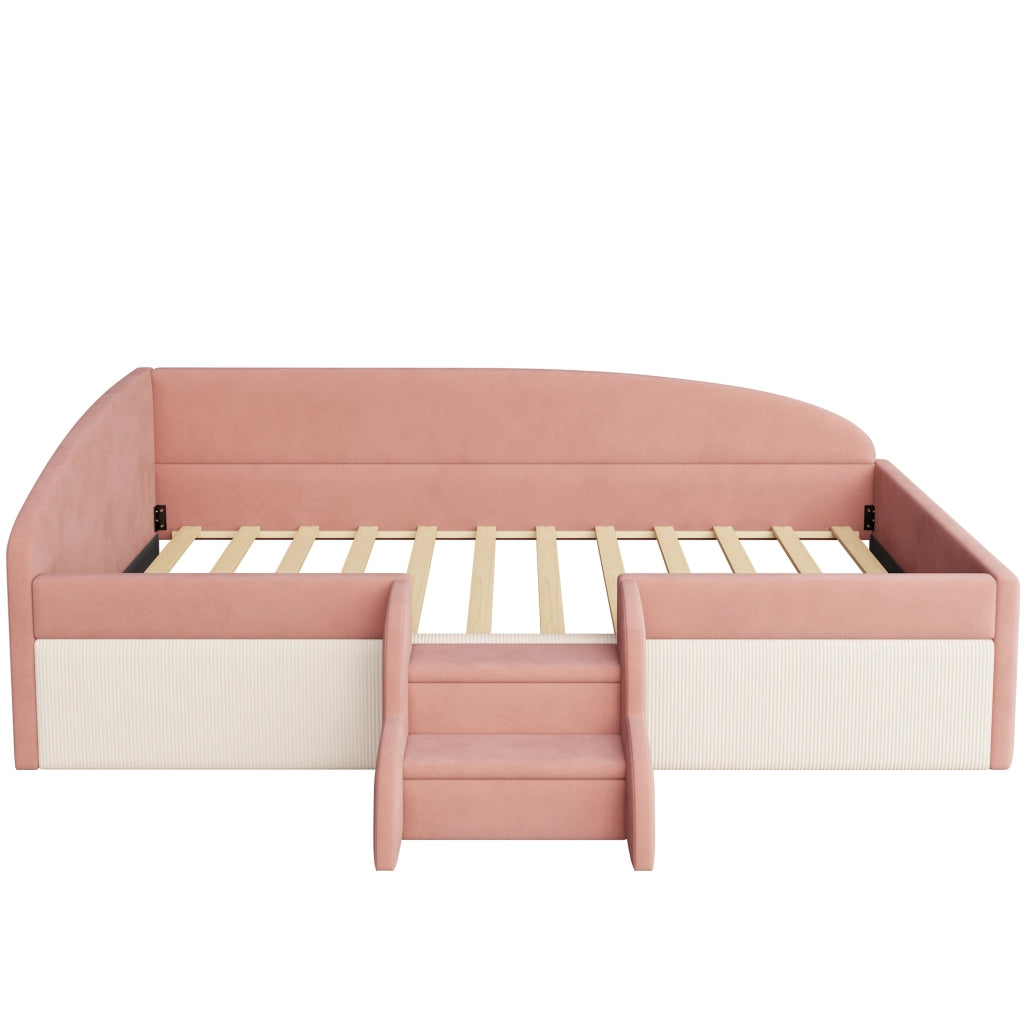 Letto imbottito per bambini 90x190 cm con gradini, sponde e rivestimento in velluto