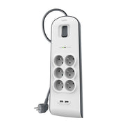 Multipresa Sovratensione 6 Prese / 2 Porte USB-A con Cavo 2m Bianco / Grigio Belkin