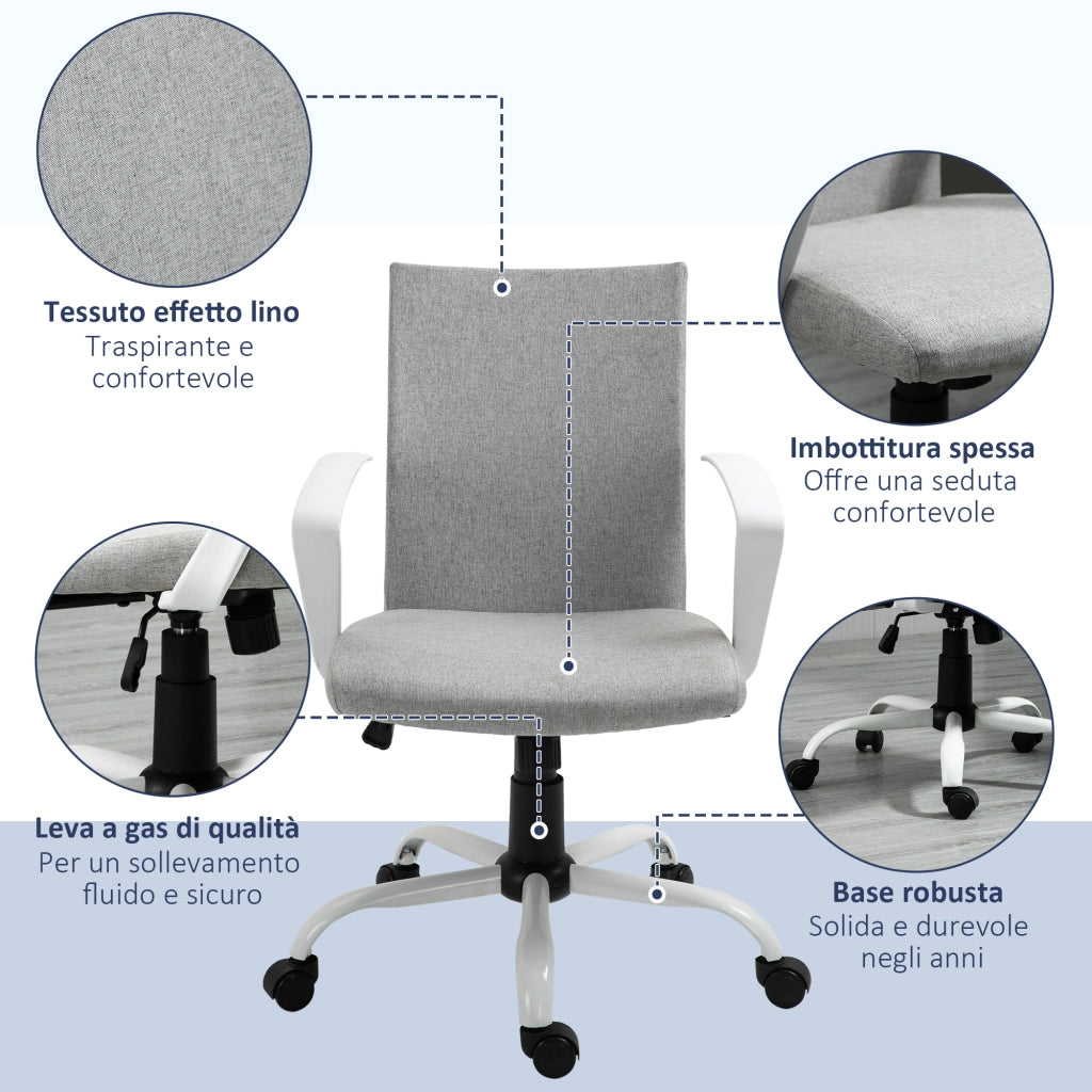 Sedia da Ufficio Girevole Regolabile in Tessuto ¨C zephmum ¨C Grigio Chiaro 61x61x89-99 cm