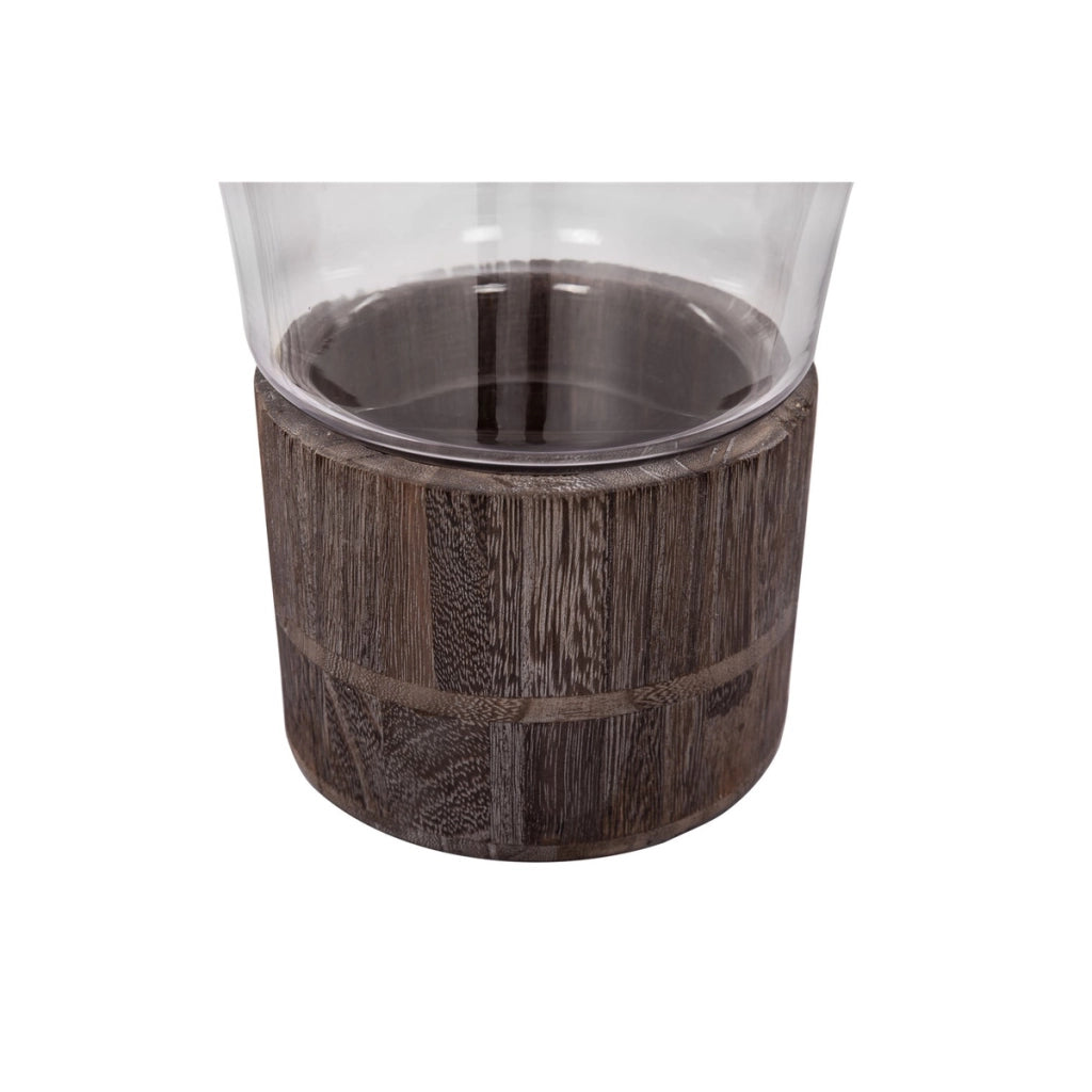 Lanterna portacandele Eris 197 in vetro trasparente e base MDF grigio-scuro