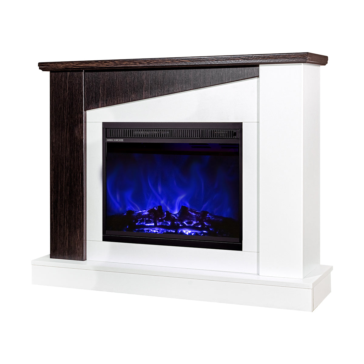 Camino Elettrico da Pavimento 90x115x27 cm Effetto Fiamma 1500W Gaspar & Lorance Bianco/wenge