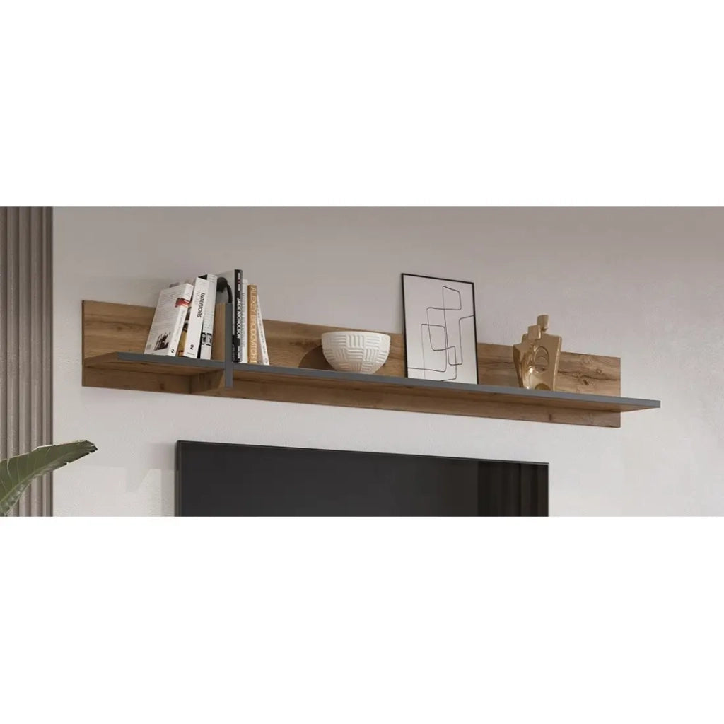 Scaffale da muro 180cm colore rovere e nero. Collezione HAVANA.