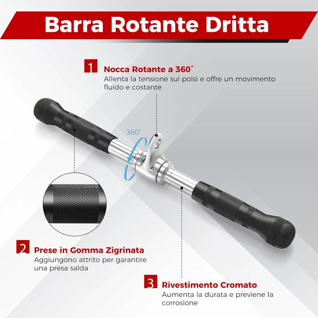 Set di Accessori per Macchine a Cavi, Accessori per LAT Pulldown incl. Maniglia a Forma di V, Barra Rettangolare, Corda per Tricipiti e Maniglia a Doppio D, Accessori per Macchine da Allenamen