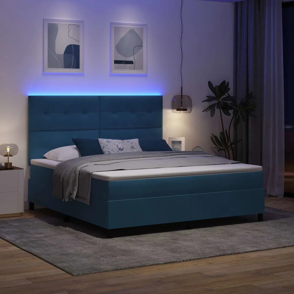 Letto a Sorgente LED Blu Scuro 180 x 200 cm Velluto 3343332