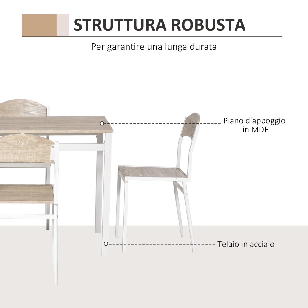 Set da pranzo ¨C zephmum ¨C 1 tavolo rettangolare e 4 sedie in metallo e MDF, grigio e bianco
