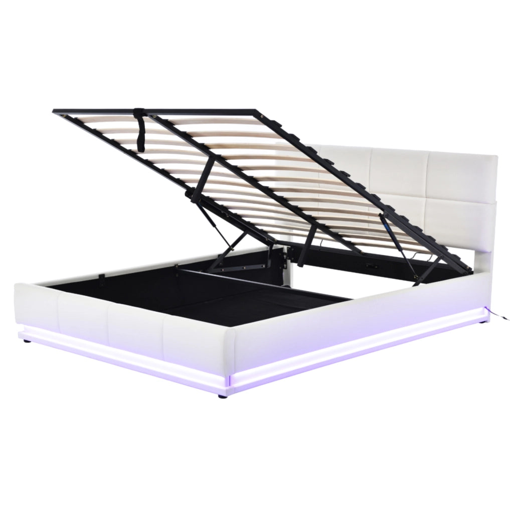 Letto matrimoniale imbottito 160x200 cm con LED e vano contenitore