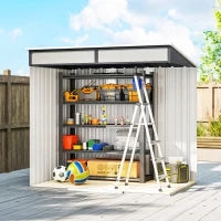 Casetta da Giardino Porta Attrezzi con 4 Finestre e 2 Ganci, in Acciaio Zincato, 195x122x181.5 cm, Grigio