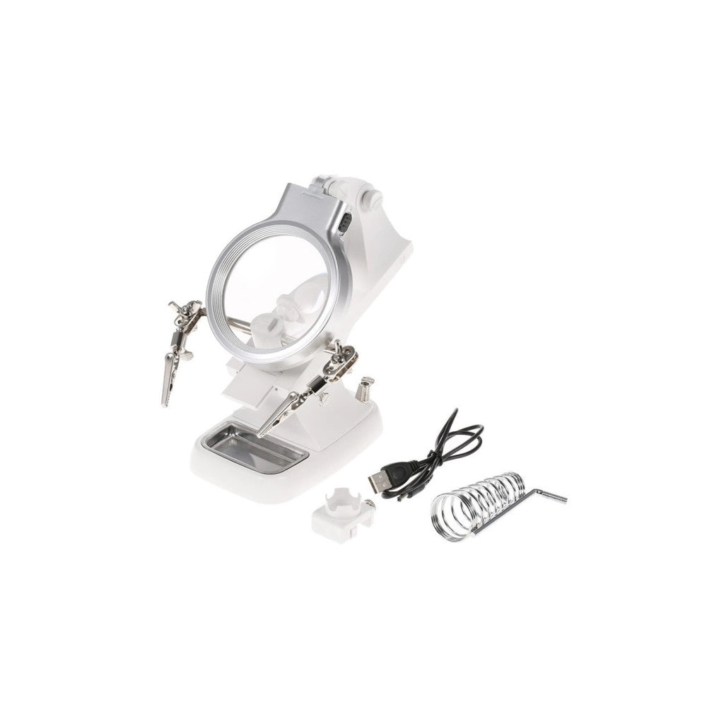 Trade Shop - Lente Ingrandimento Pinze Da Tavolo Luce Led Riparazioni Saldature Orientabile -