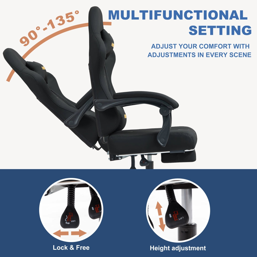 Sedia da Gaming con Poggiapiedi ¨C Zephmum ¨C Nero, Pelle Sintetica