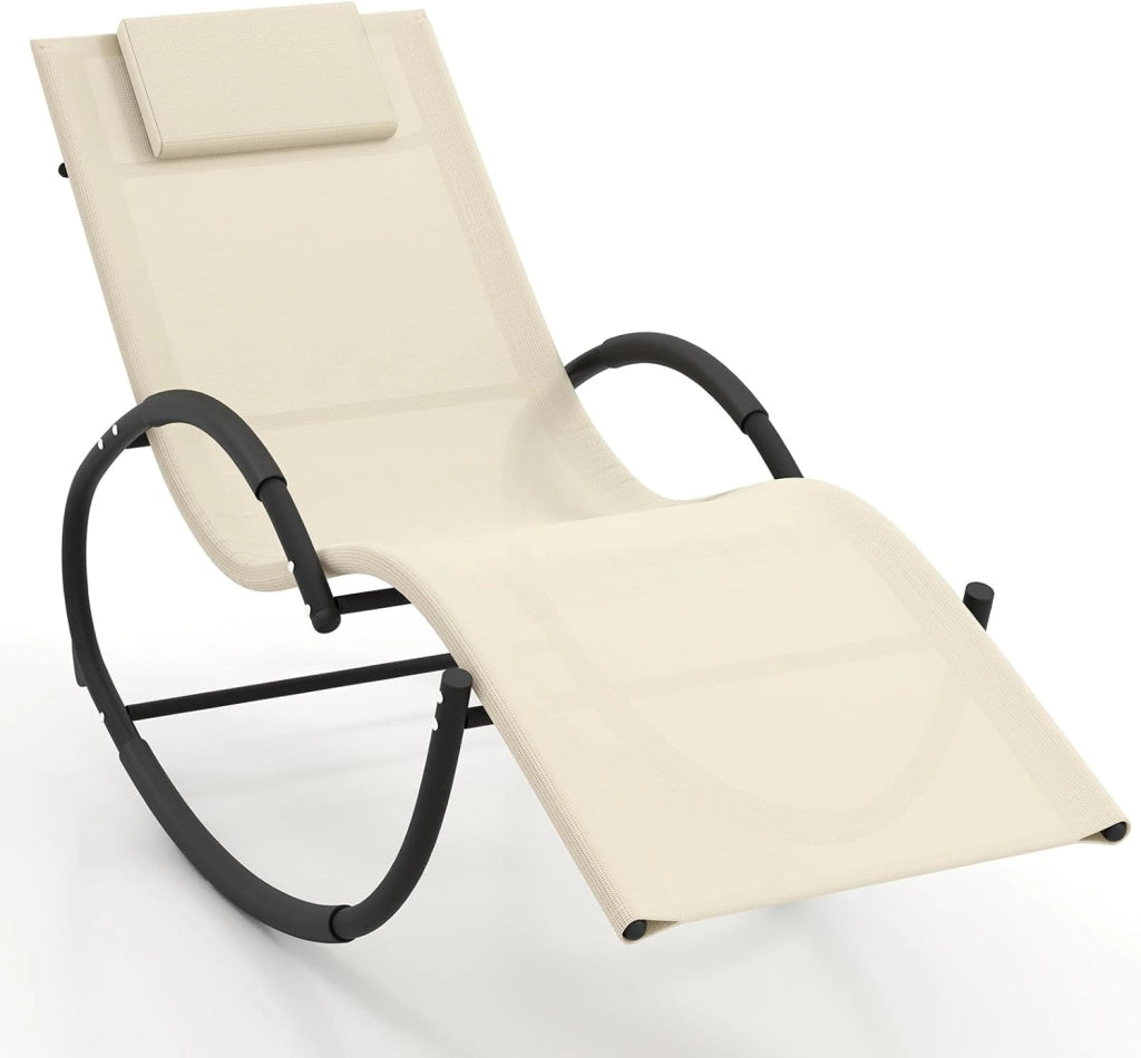 Sdraio a Dondolo da Giardino, Sedia a Dondolo Gravità Zero con Poggiatesta Rimovibile, Braccioli, Schienale e Seduta Traspiranti, Sdraio Solare per Patio, Giardino, Portata 160 kg (Grigio)
