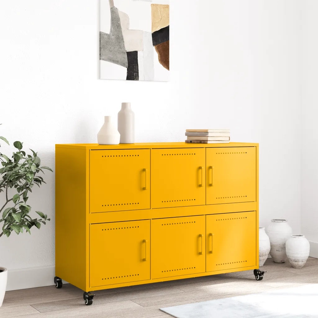 Credenza-Buffet-Armadio da cucina Giallo Senape 100,5x39x72 cm Acciaio Laminato a Freddo