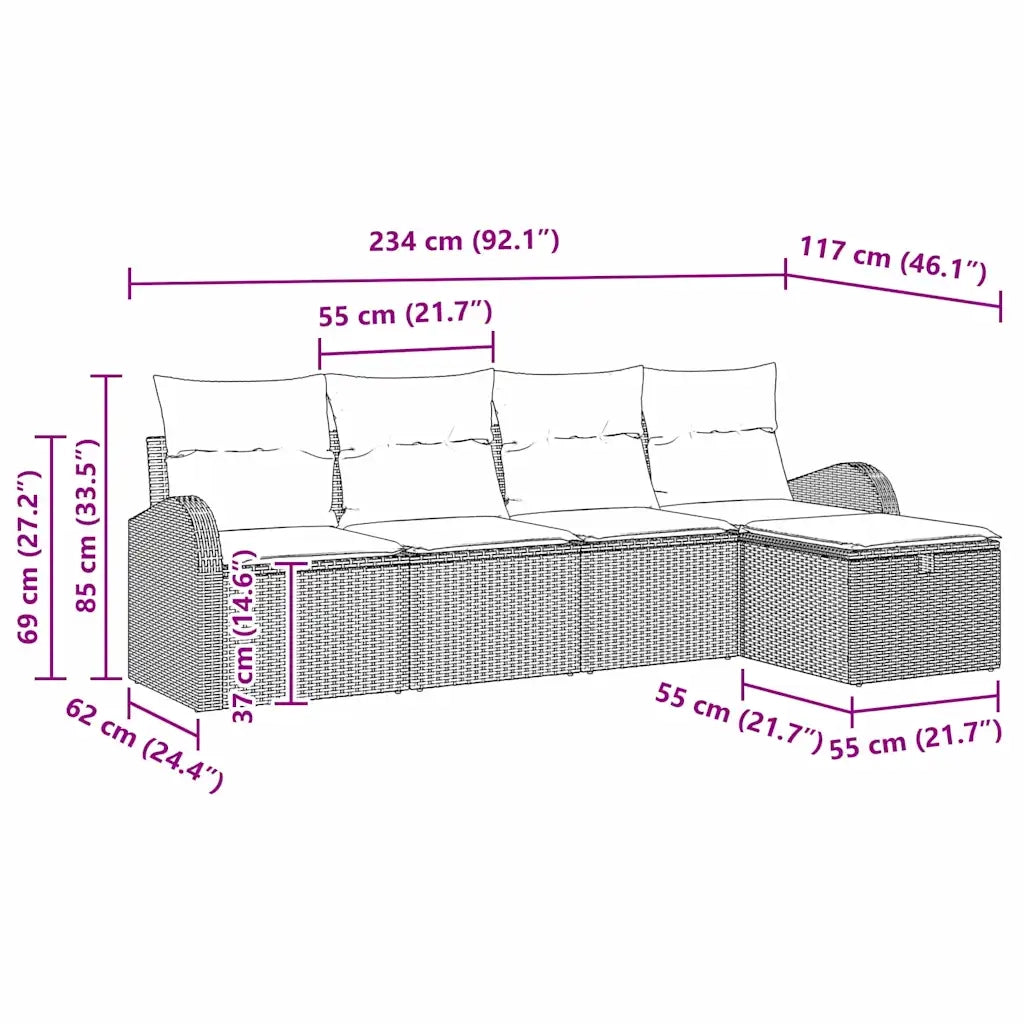 Set di divani con cuscino con archiviazione Grigio polyrattan 3359058
