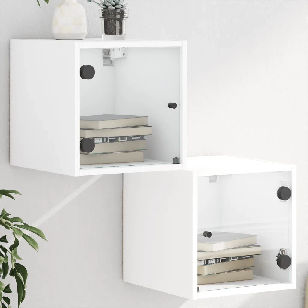 Comodini con Ante in Vetro 2pz Bianco 35x37x35 cm 836463