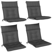 Set di 4 cuscini per sedili; cuscini antiscivolo idropelenti con nastri; interno esterno 111;5 x 53 x 8 cm grigio scuro