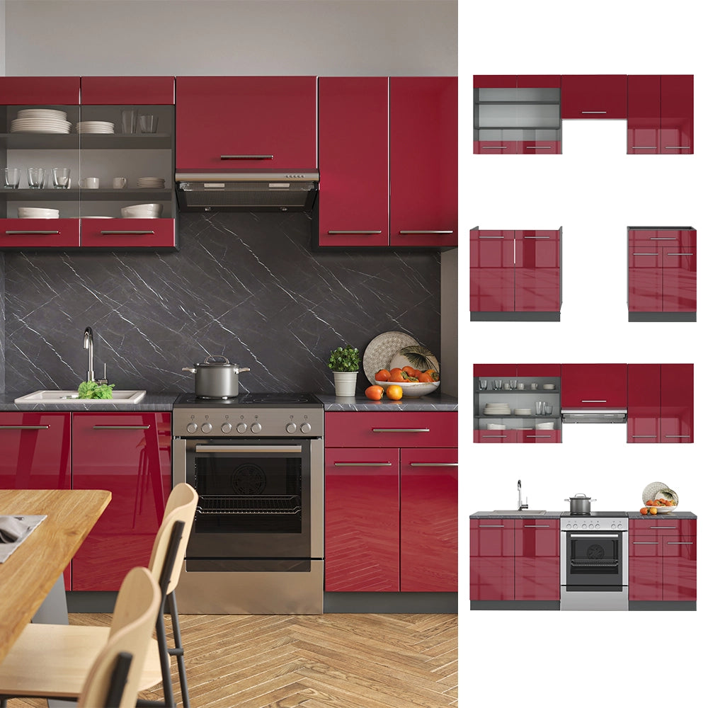 Cucina componibile Fame-Line Bordeaux lucido/Antracite 200 cm, PL Marmo Vicco