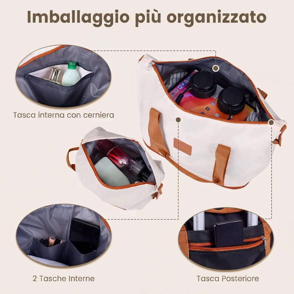 Set di 5 Pezzi Valigie da Viaggio, Set 3 Valigie Rigide in ABS (28”/24”/20”con 1 Bagaglio a Mano e 1 Borsetta, Lucchetto a Codice, Manico Telescopico e Ruote Girevoli, Trolley da Cabina (Beige)