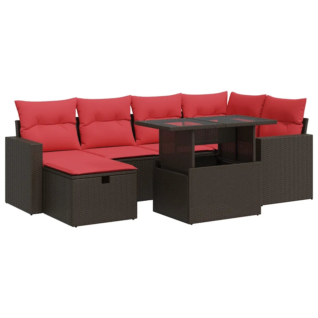 Set Divani da Giardino con Cuscini 7pz Nero Polyrattan Acacia
