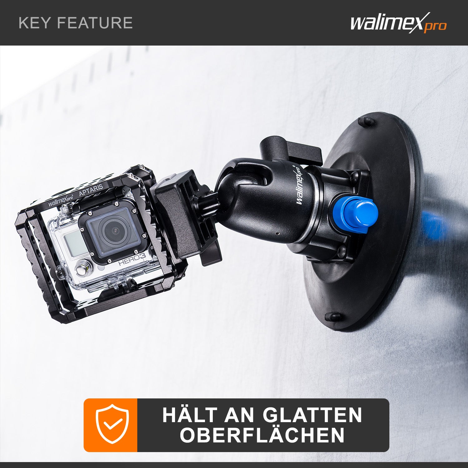 Walimex Pro treppiede a ventosa incl. testa a sfera per fotocamere di sistema e DSLR, 20317, nero, blu