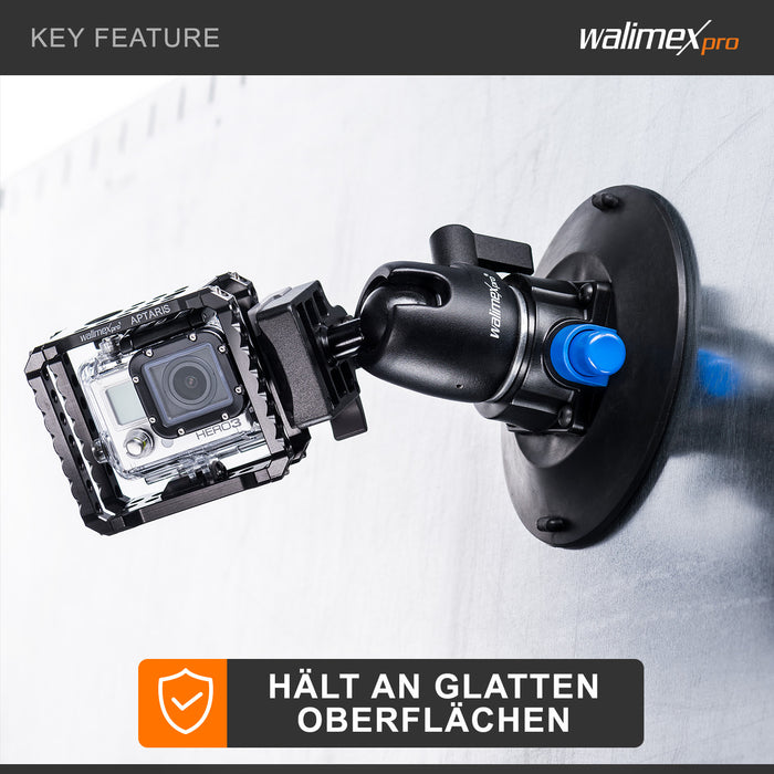 Walimex Pro treppiede a ventosa incl. testa a sfera per fotocamere di sistema e DSLR, 20317, nero, blu