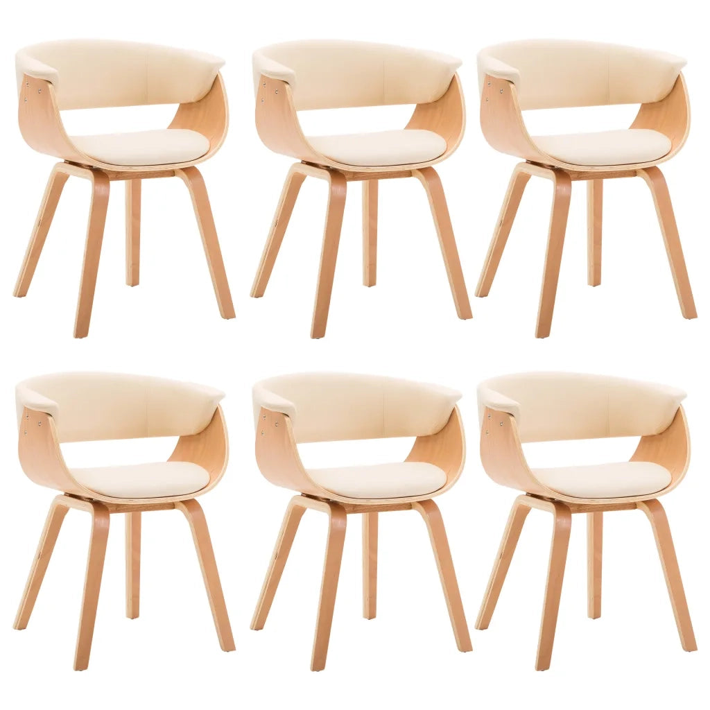 Sedie da Pranzo 6 pz Crema in Legno Piegato e Similpelle cod mxl 16664