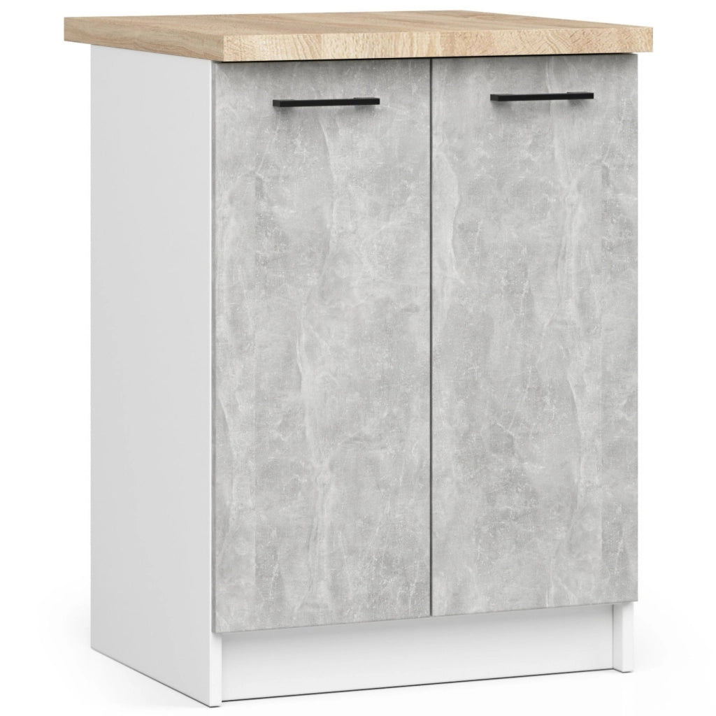 Mobile cucina modulare con piano di lavoro AKORD OLIWIA Bianco 60 cm 2 ante inserto frontale Cemento 60x46x85 cm