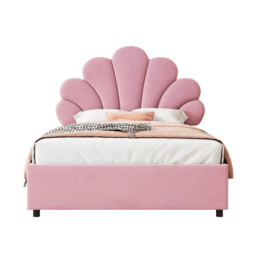 Letto Imbottito Bambini con Testiera Regolabile e Contenitore ¨C Xylo ¨C Velluto Rosa 90x200