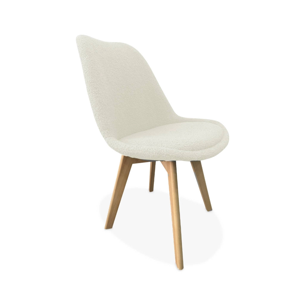 Set 4 sedie scandinave bouclé e gambe in legno, bianco