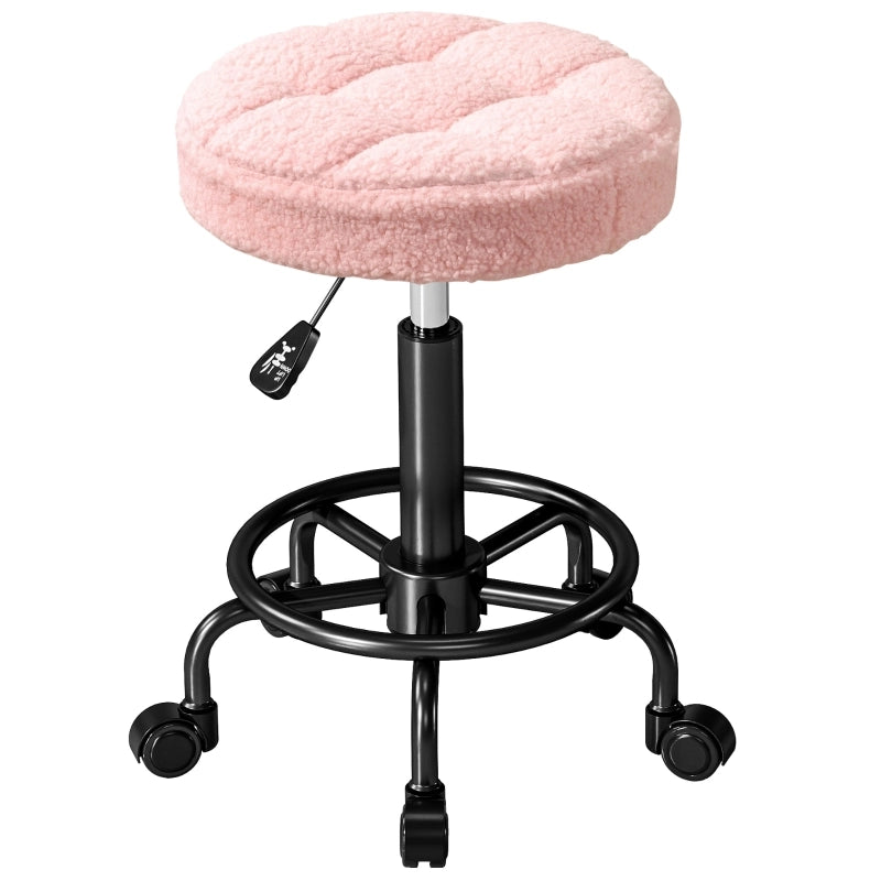 Sgabello girevole regolabile in altezza con ruote e schiuma ad alta densità, in pile rosa, 50-66 cm